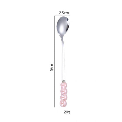 [SINGAPORE OATS] Ceramic Pearl Spoon - Stainless Steel - Dessert Spoon