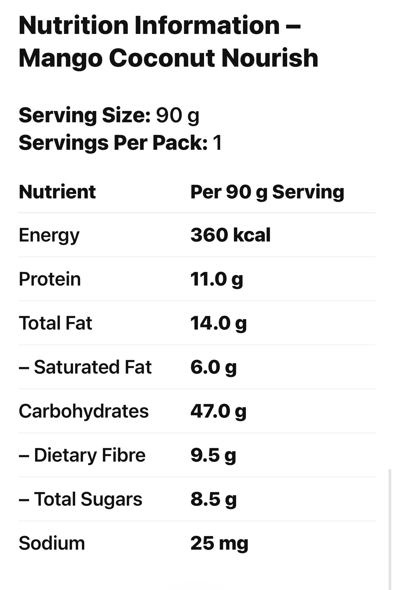 Lactation Overnight Oats -  Mango Coconut Nourish - 90g