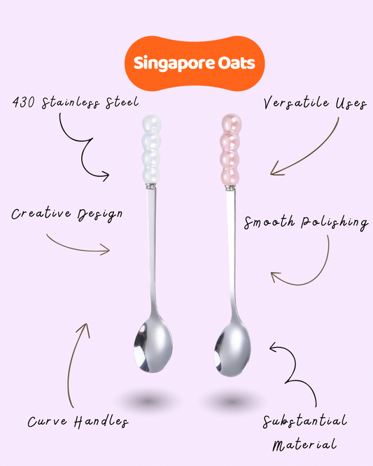 [SINGAPORE OATS] Ceramic Pearl Spoon - Stainless Steel - Dessert Spoon