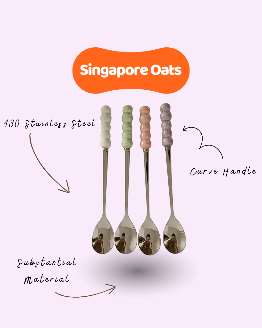 [SINGAPORE OATS] Ceramic Pearl Spoon - Stainless Steel - Dessert Spoon